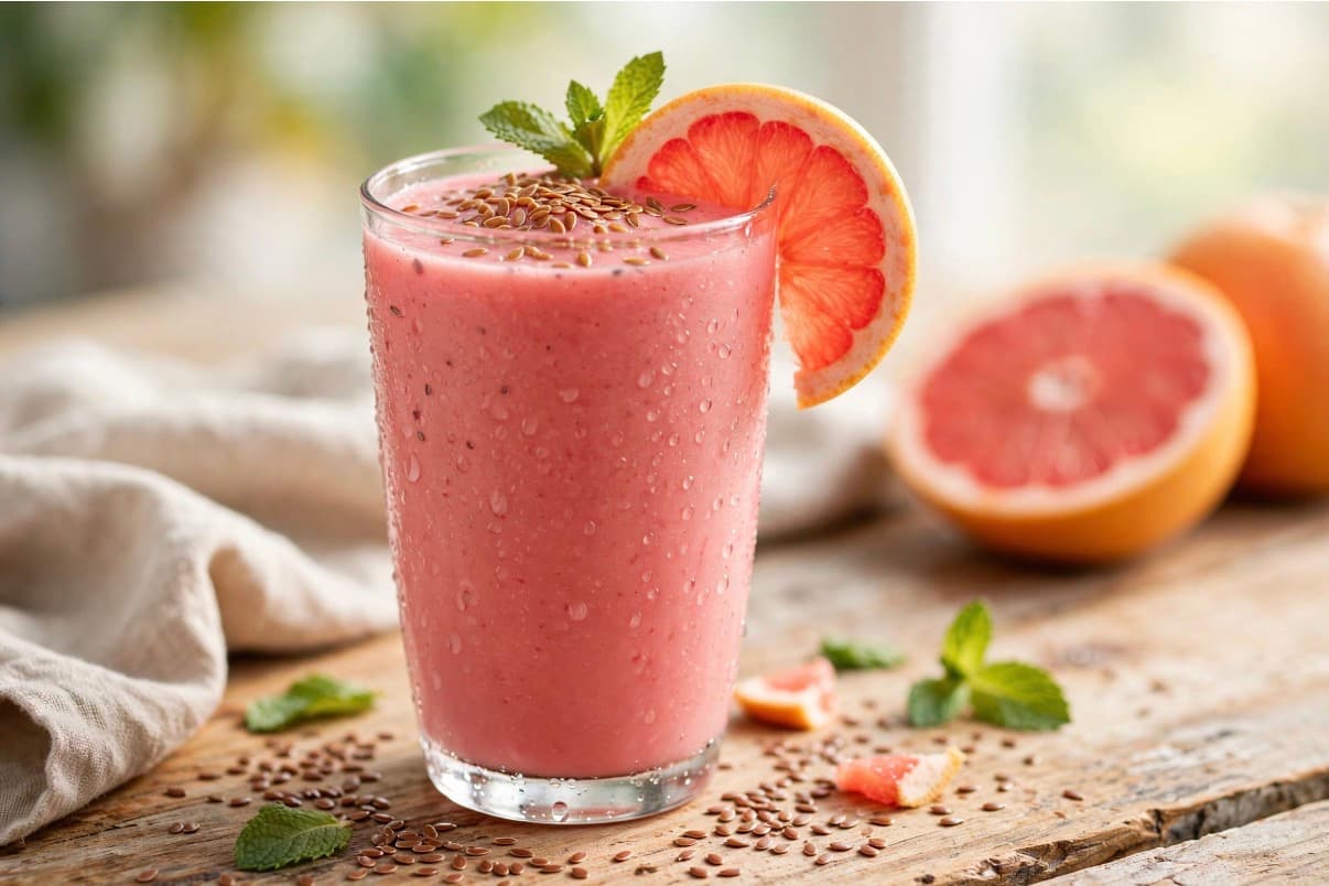 Pink Grapefruit Delight with flaxseeds