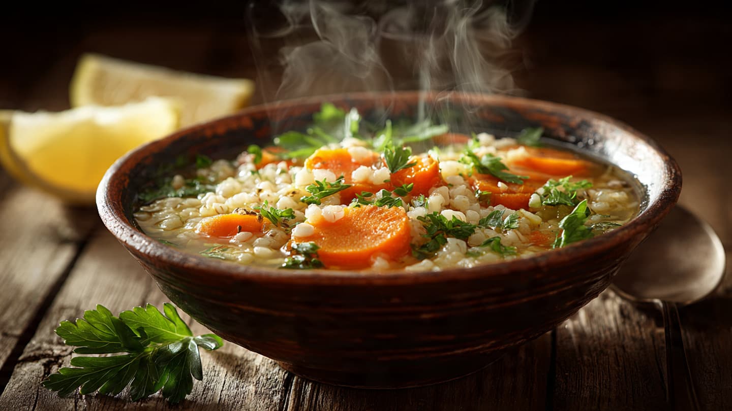 Barley soup with carrot and parsley
