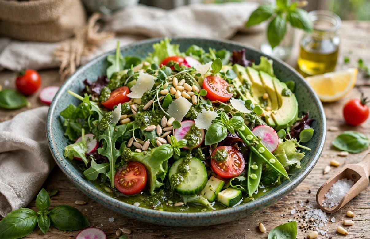FARM FRESH SALAD WITH PESTO DRESSING